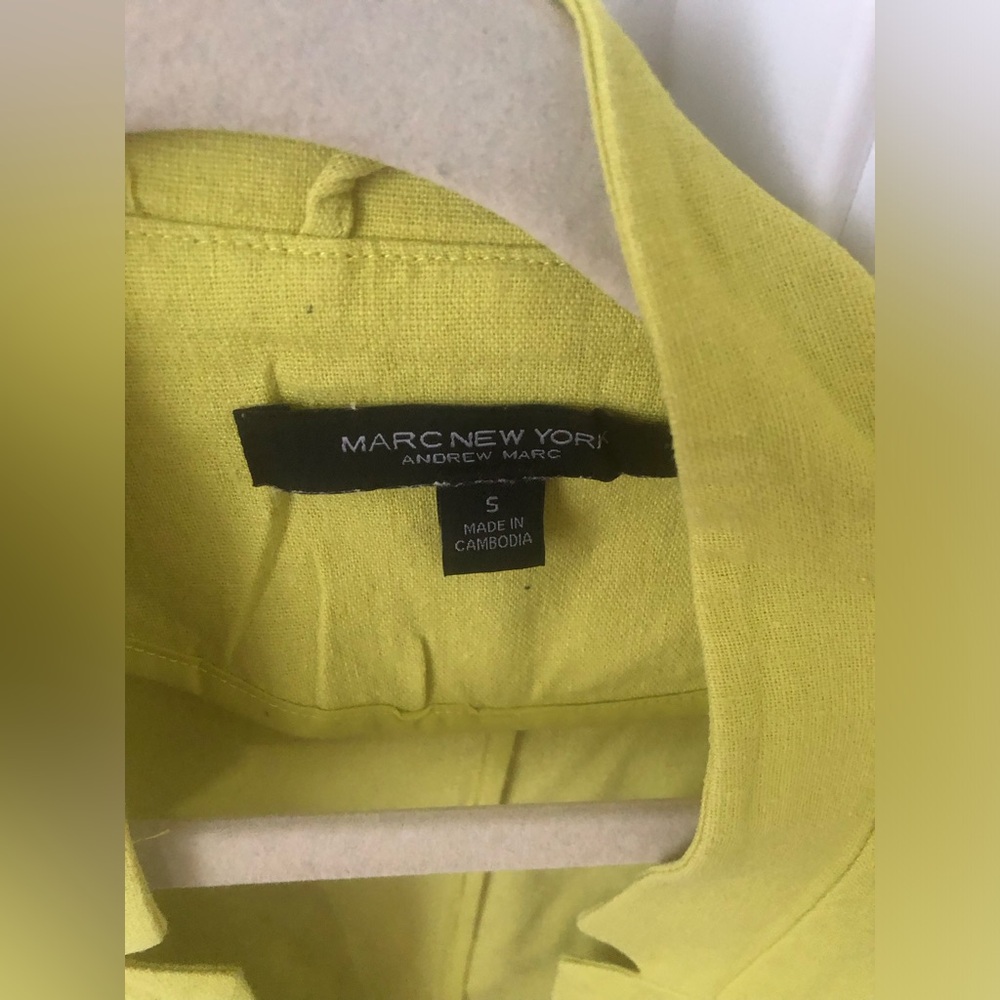 Andrew Marc New York Lime Green Chartreuse Lightweight Linen Blazer Small Summer - Picture 3 of 7